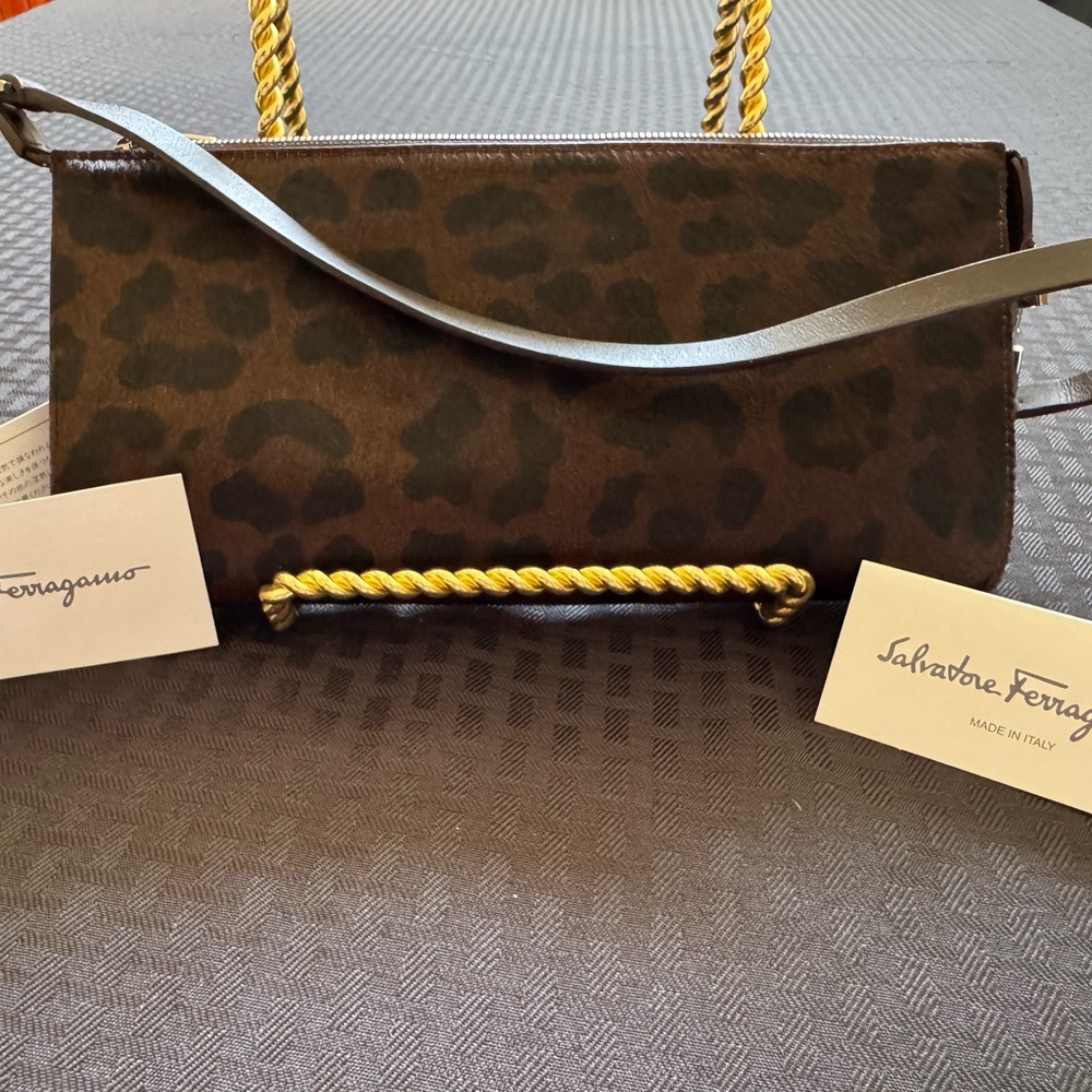 Salvatore Ferragamo Dark Brown Animal Print Clutch